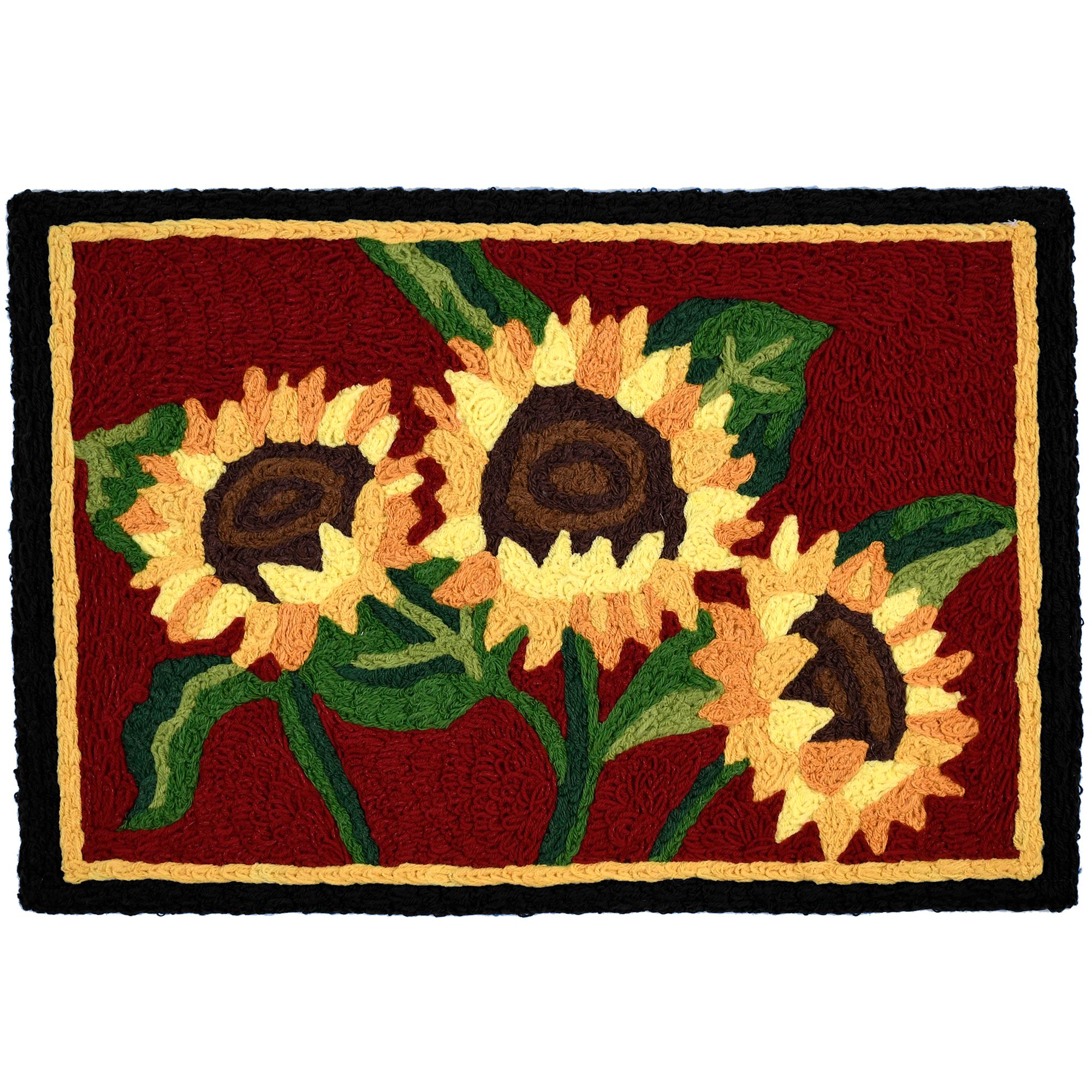 1.6' x 2.5' Sunflower Bouquet Red and Yellow Rectangular Area Throw Rug
