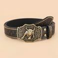 thumbnail image 2 of Ceinture Western Cowboy Boucle Tête de Taureau Rétro Punk Sangle en Cuir pour Hommes Jeunes Accessoire de Mode Durable Élégant, 2 of 6