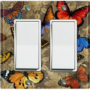 Metal Light Switch Plate Outlet Cover (Tan Damask Butterfly Party BUT002)
