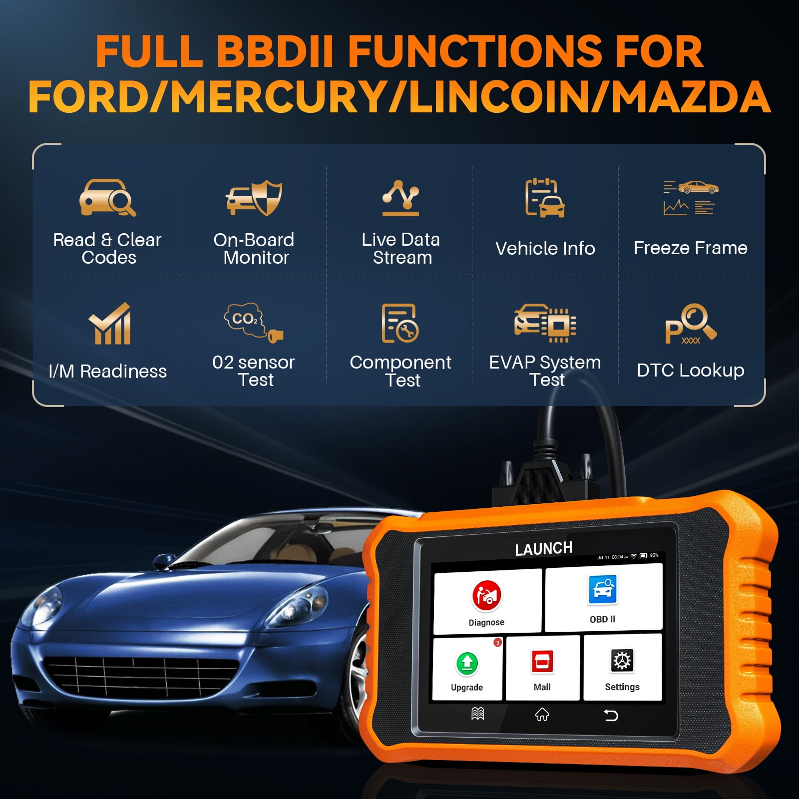 LAUNCH Creade Elite 2.0 OBD2  X431 Car Scan Tool Fit for Ford Lincoln Mercury Mazda,2024 New Upgrade Bi-Directional Control Diagnostic Scanner,Full System,All Resets,AUTO VIN