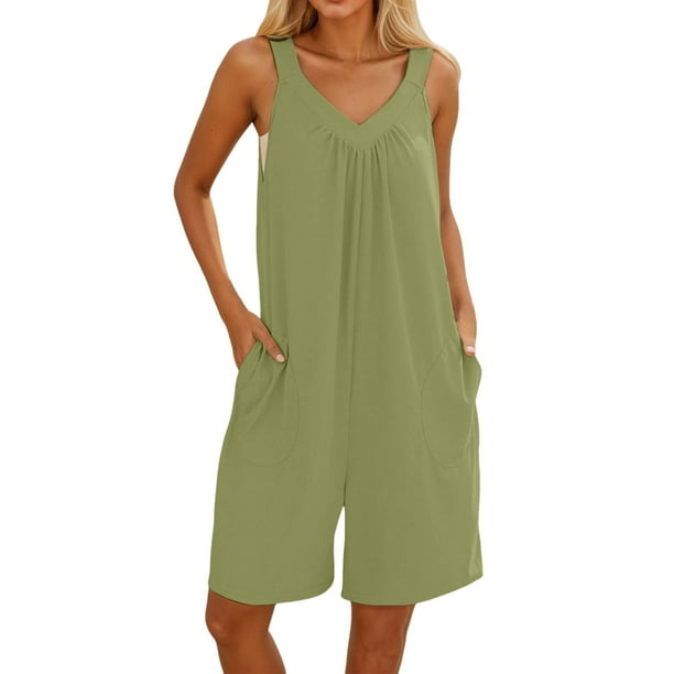 Mono con cuello en V para mujer: tejido mini, bolsillos delanteros, informal/trabajo, temporada de verano, poliéster, tallas S-XXL, 90-98 cm de largo, lavable a máquina.