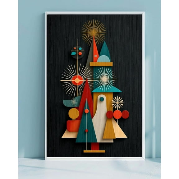 Mid-Century Modern Tree Wall Art – Retro Geometricposter – Atomic Starburst Minimalist Decor, Unframed Poster Size 8x12
