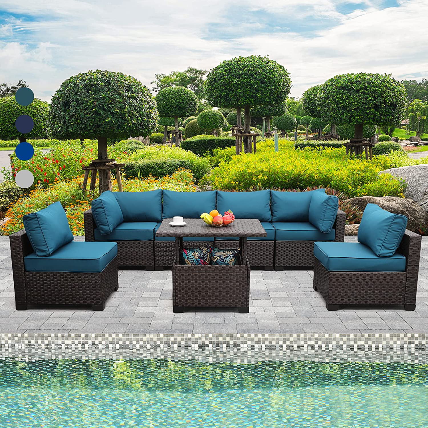 Dineli7PCSmall  Outdoor Patio Furniture Rattan Wicker Sectional Sofa Chair Set R 