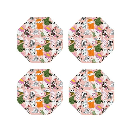 

Tideii Cartoon Halloween for Leather Coasters 4 Pieces Anti-fouling and Anti-scalding Decorative Coasters Suitable for Restaurants Kitchens Coffee Shops-Octagon