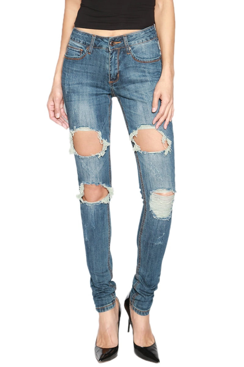 TheMogan Women's Distressed Destroyed Comfy Super Soft Denim Ankle Skinny Jeans 