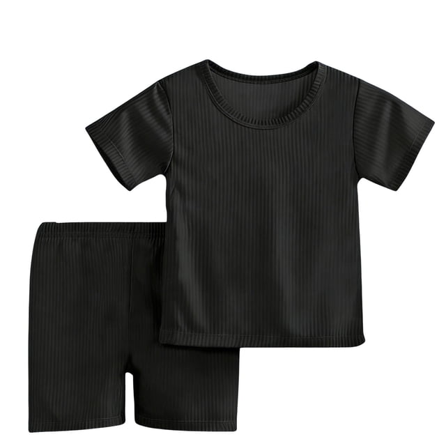 fatyb Garçons Filles Été Ensembles 2 Pcs T-Shirts à Manches Courtes Col Rond Shorts Ensembles de Shorts Décontractés pour Enfants