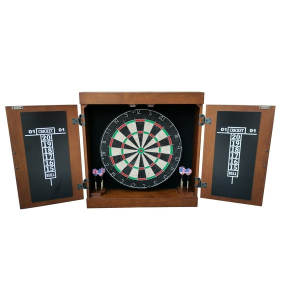 Hathaway Farmington Bristle Dartboard and Cabinet Set - Walnut Finish