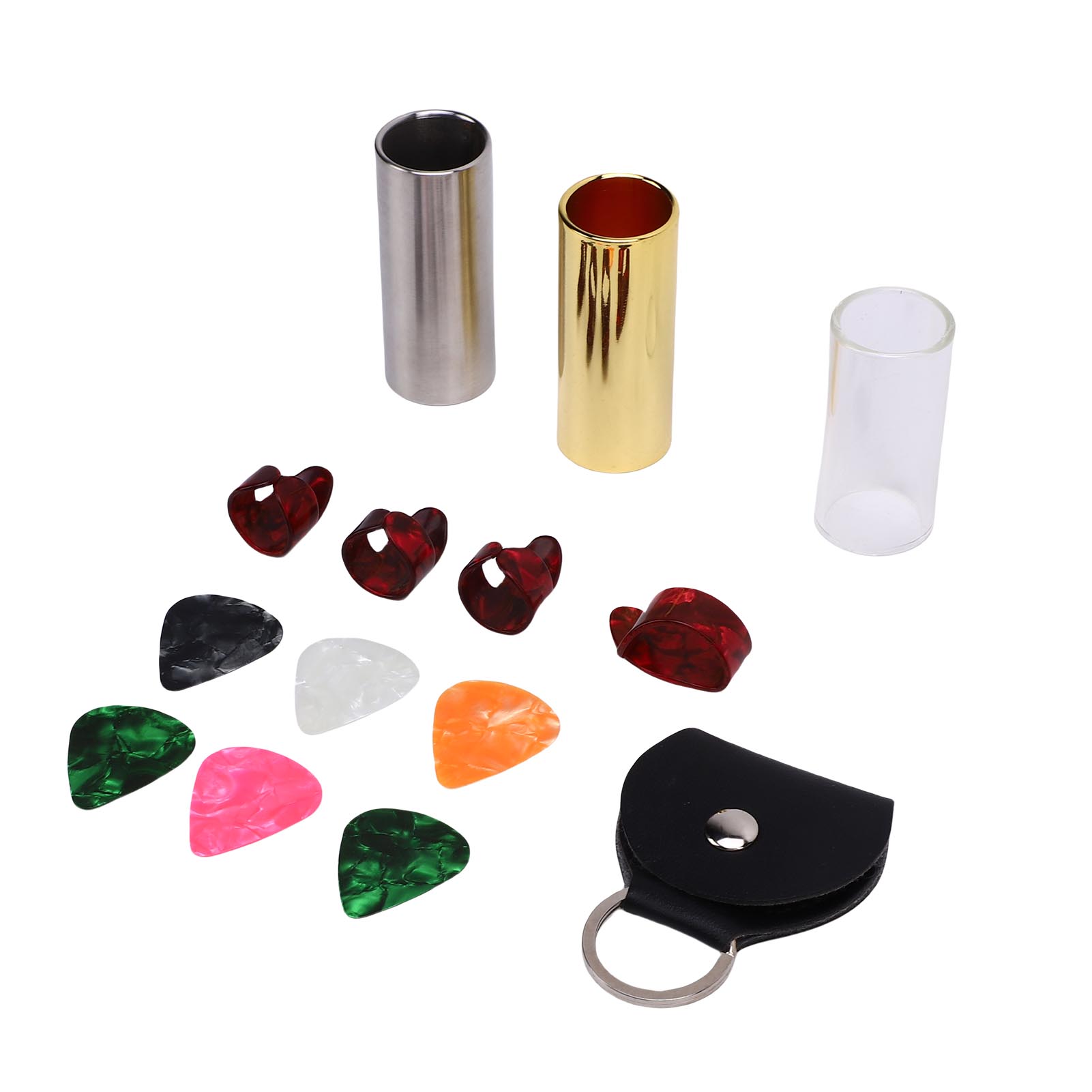 YAHHU 15-Piece Guitar Slide Pick Set 60mm / 2.36 inches Glass Brass Stainless Steel Slides with Finger Picks Holder Storage Bag for Acoustic Electric Bass