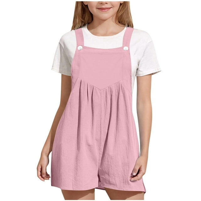 Yuyuzo Toddler Girls Summer Rompers Sleeveless Jumpsuits Square Neck Wide Leg Shorts Overalls
