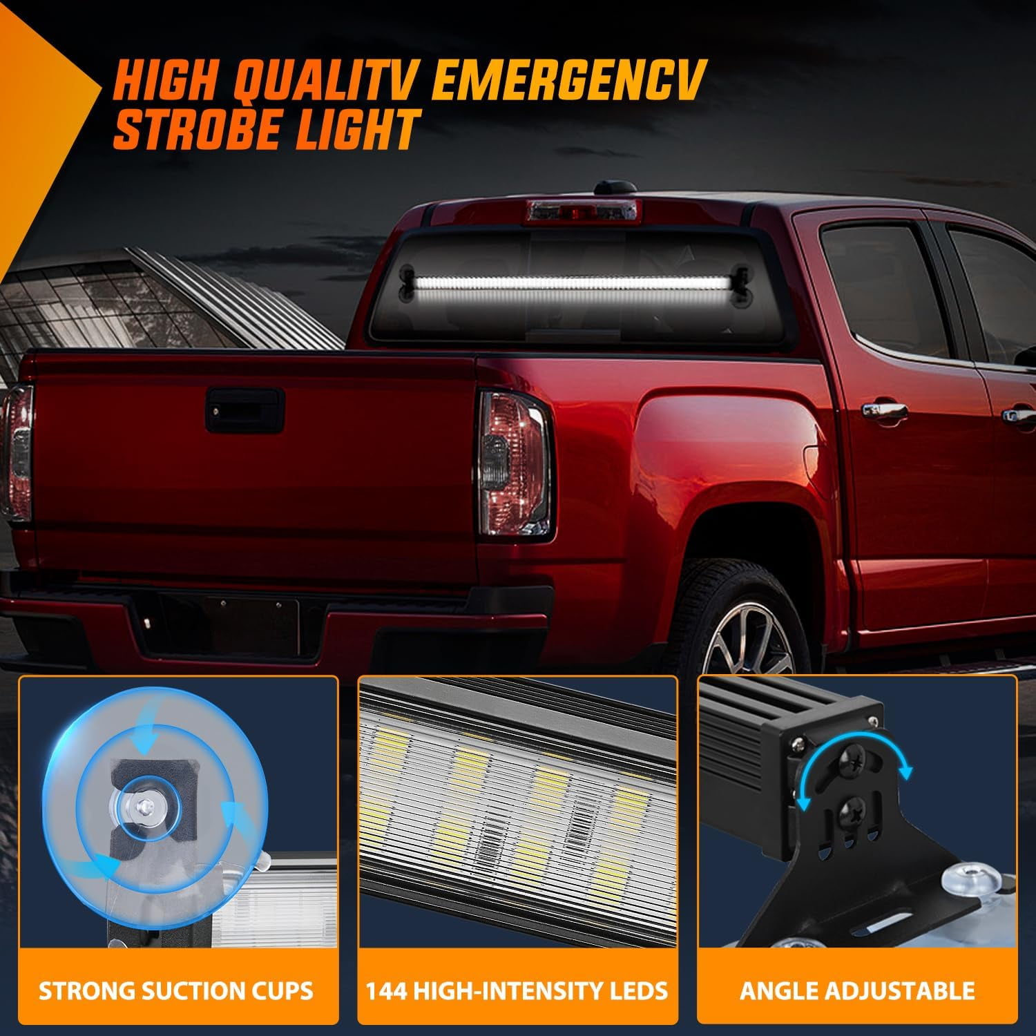 Nilight 144LED Traffic Advisor Strobe Light Bar with White Emergency Warning Lights Hazard Interior Front/Rear Windshield Flashing