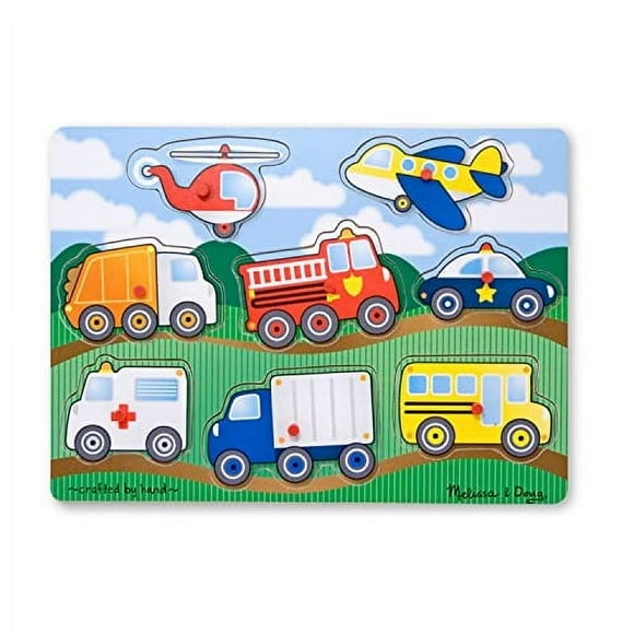 Puzzle Melissa & Doug Vehicles con forma de clavija de madera 8 piezas