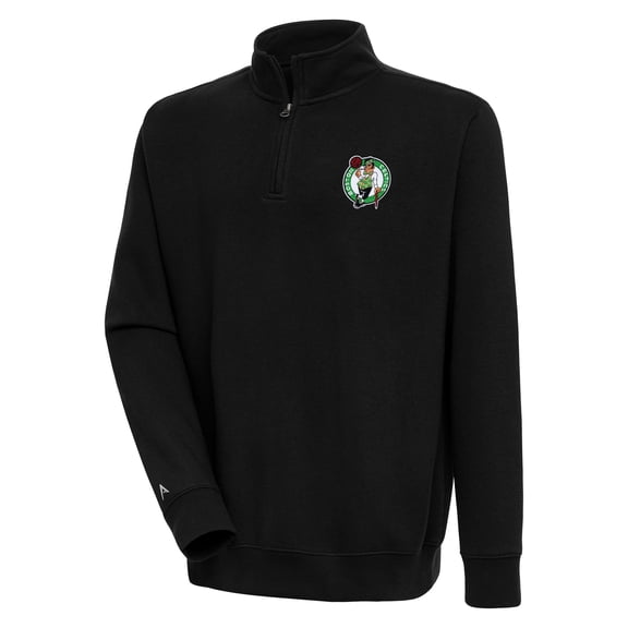 Men's Antigua  Black Boston Celtics Victory Quarter-Zip Pullover Top