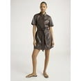 thumbnail image 4 of Scoop Women's and Women's Plus Faux Leather Collared Mini Shirt Dress with Short Sleeves, Sizes XS-4X, 4 of 5