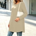 thumbnail image 6 of Edvintorg Womens Tunic Tops Plus Size Solid Color Long Sleeve Crew Neck Loose Lightweight Casual Shirt Women's Clothing Khaki Pull-On, 6 of 7