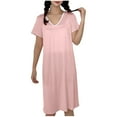 thumbnail image 4 of Womens Nightdress Sleepwear New Women Short Sleeve Cotton Nightgown Soft Comfy V Neck Lounge Dress Flowy Pleated Nightshirts Sleep Dresses Pinky L, 4 of 7