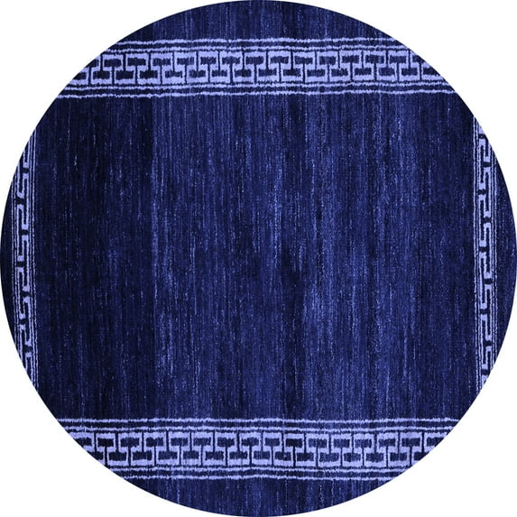 Ahgly Company Machine Washable Indoor Round Abstract Blue Modern Area Rugs, 4' Round