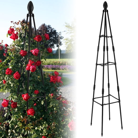 Metal Garden Trellis Obelisk Supports Rustproof Flower Stand Adjustable Tower Cross Arm Plants Tomato Cucumber (black )