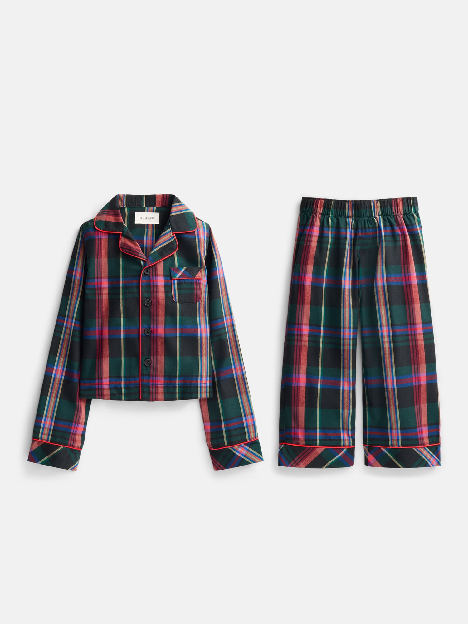 Free Assembly Matching Family Flannel Pajamas Kids' Top and Pants Gift Set, 2-Piece, Sizes 4-14