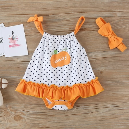 

THE WILD Toddler Girls Cartoon Strap Dot Ruffle Romper Dress Bodysuit Outfits