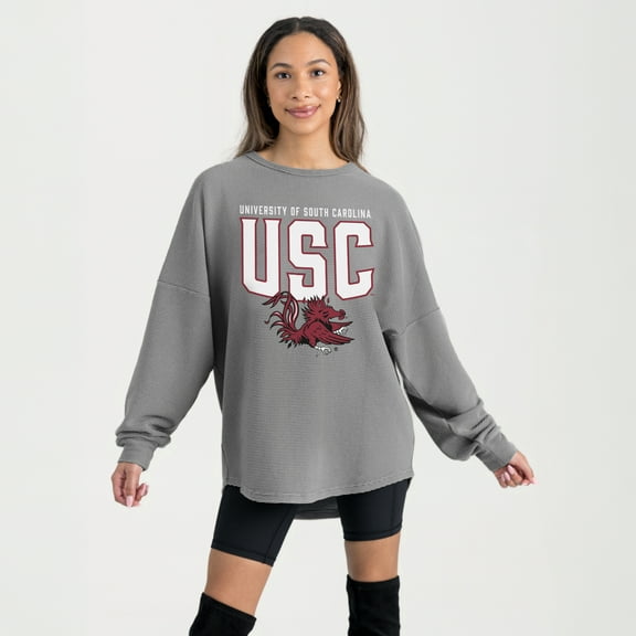 Women's Gameday Couture Gray South Carolina Gamecocks Oversized Pure Motion Corded Sweatshirt