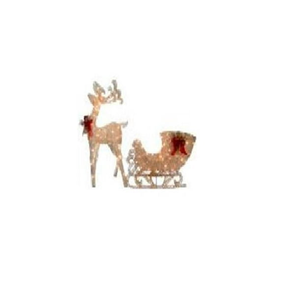 National Tree Company Company lit Artificial Christmas Décor | Includes Pre-Strung LED Lights and Ground Stakes | Reindeer and Santa's Sleigh-4 ft, White, Red, Green