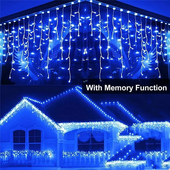 13FT Christmas Icicle Lights,Curtain Fairy Lights with 96 LED Lights and 8 Modes,Xmas String Lights with Memory Function Controller,for Outdoor Holiday Wedding Party Decorations,Blue