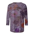 thumbnail image 4 of Ayolanni Holiday Shirts for Women 3/4 Sleeve Crew Neck Vintage Floral Blouse Plus Size Tunic Shirts Basic Tops for Women Purple XXXL, 4 of 5