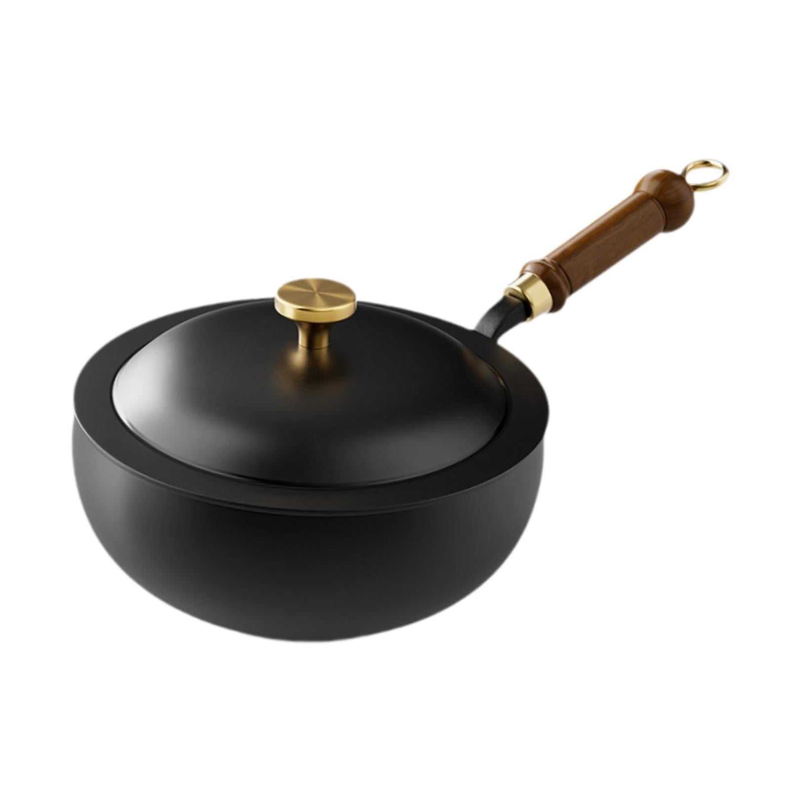 Esquirla Wok with Lid Deep Frying Pan Soup Pot Cookware Gas Instant Noodle Pot Stir Fry Pan Cooking Wok for Hotel Camping Dorm Kitchen 20cm diameter