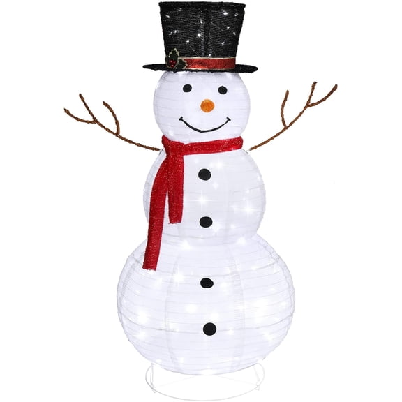 Matladin 4ft Lighted Snowman with 90 LED Lights, Christmas Snowman Ornaments with Top Hat, for Indoor Outdoor Christmas Decorations