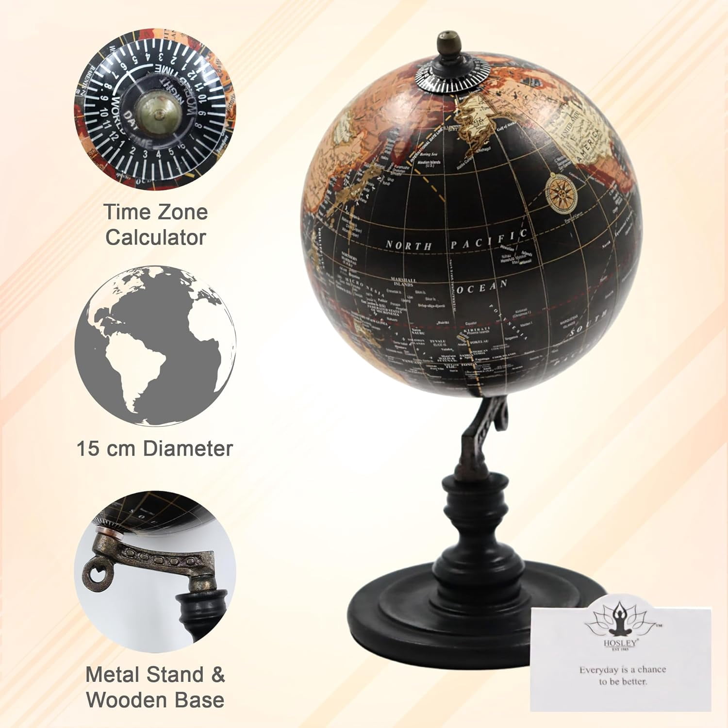 【SALE】 【GLOBE】EverySwellBoardshort Black Hosley 10-Inch Decorative Globe on Wooden Stand - Walmart.com
