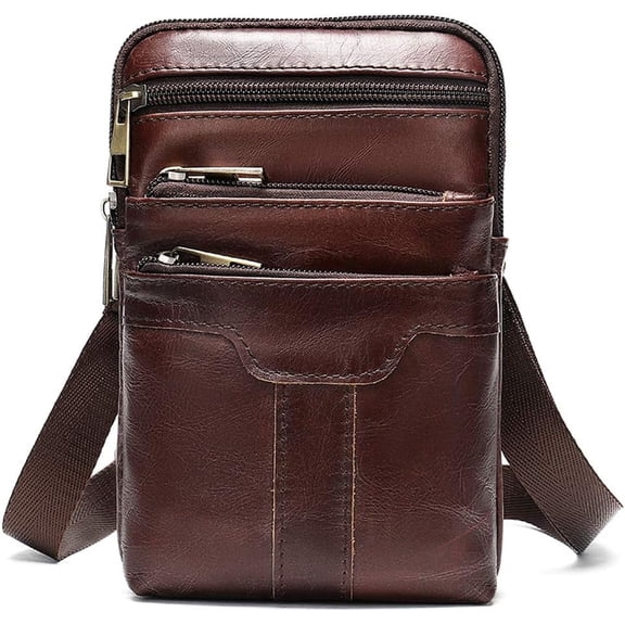Genuine Leather Cell Phone Shoulder Bag for Men, Belt Waist Pouch Crossbody Wallet Messenger Bag, for Travel Business-coffee-