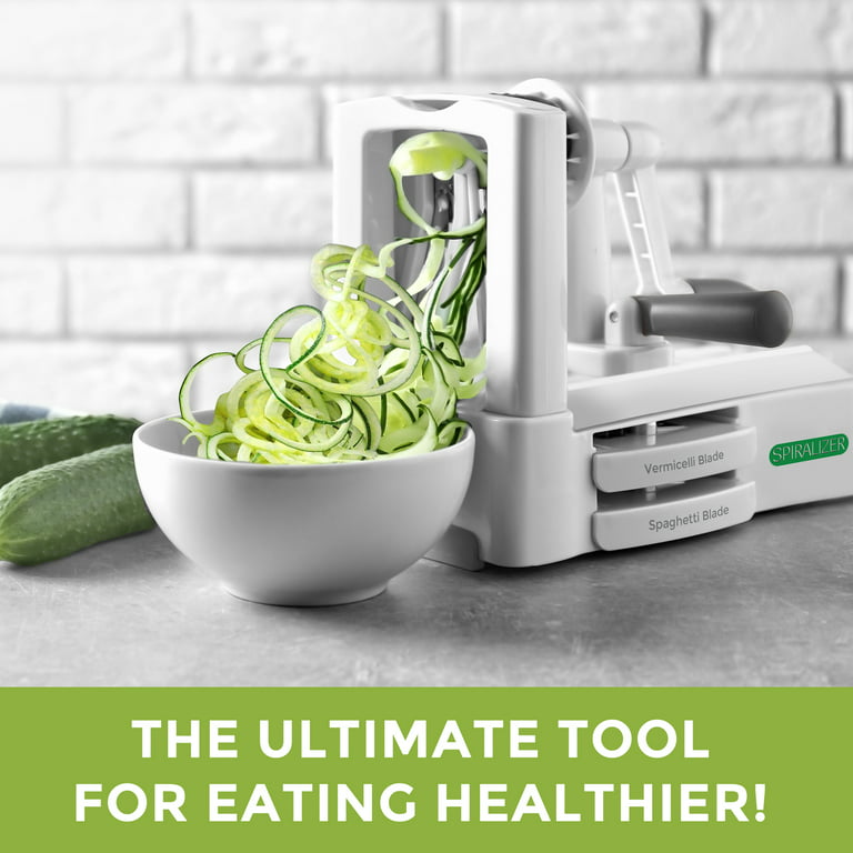 Spiralizer Ultimate 10 Strongest-and-Heaviest Duty Vegetable Slicer Best  Veggie Pasta Spaghetti Maker for Keto/Paleo/Gluten-Free, With Extra Blade  Caddy & 4 Recipe Ebook Color White 