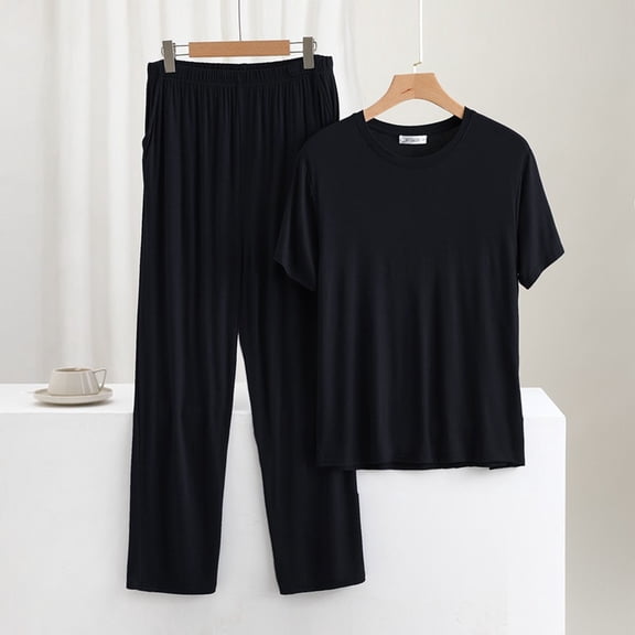 Wancir Modal Short Sleeve Pajama Set for Men Casual Comfy Crewneck Tops and Long Pant 2 Piece Sleepwear Loungewear Sets