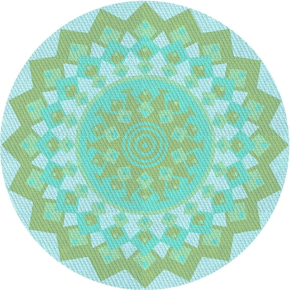 Ahgly Company Indoor Round Patterned Aquamarine Green Area Rugs, 4' Round