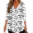 thumbnail image 1 of Penkiiy Hauts à Manches 3/4 pour Femmes Imprimé Plumes Col en V Manches Roulables Pull Automne S Gris, 1 of 5
