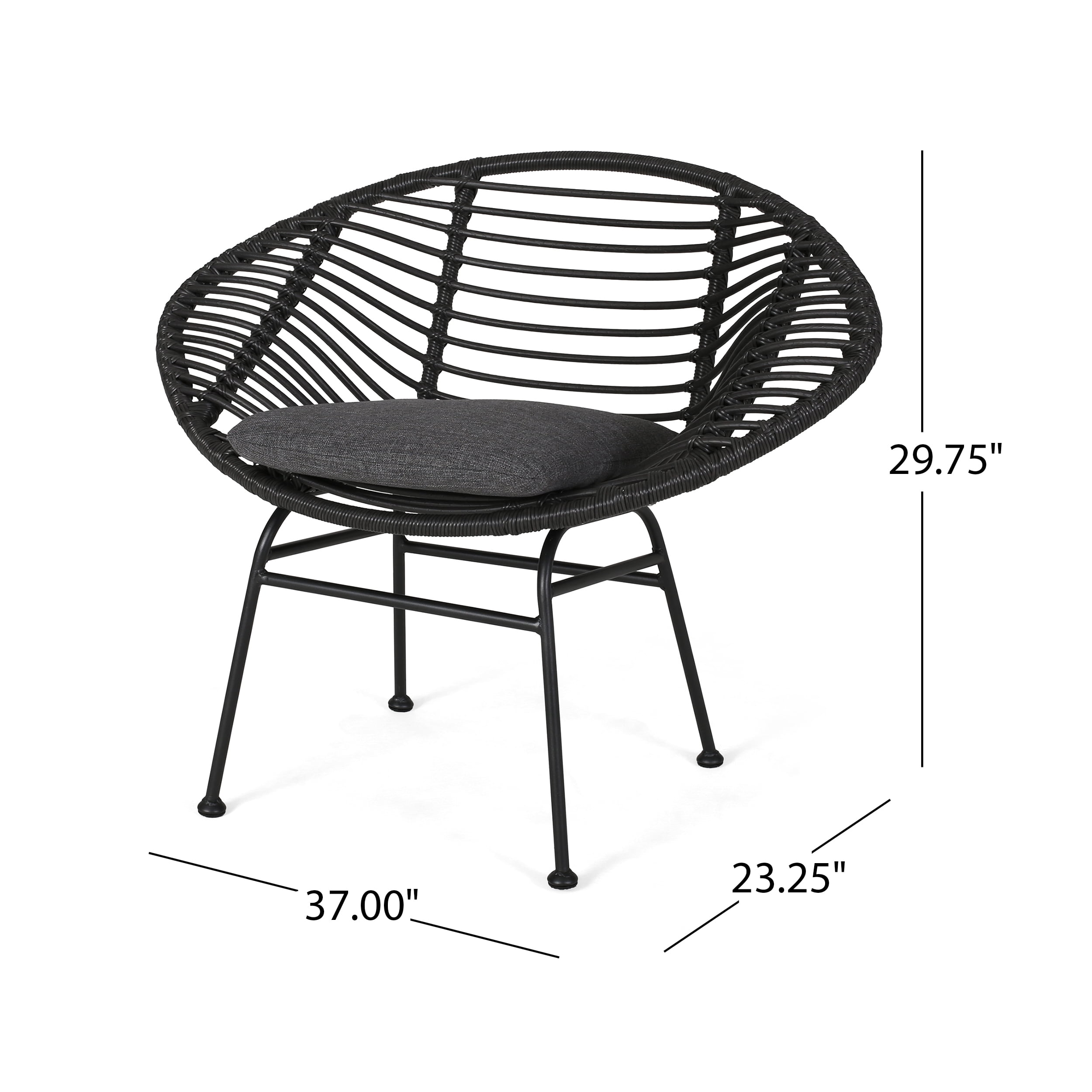 Outdoor Wicker Basket Style Single Chair, Unique Shaped Seat for Patio Garden, Gray