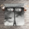 thumbnail image 2 of Ambesonne Paris Quilted Coverlet 3 Pcs, Eiffel Tower Cloudy Day, Queen Size, Red Grey, 2 of 2