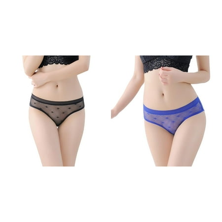 (2-Pack) Kcodviy Womens Sheer Lace Panties Underwear Cotton Women See Through Mesh Cotton Panties for Women Crotch Seamless Briefs