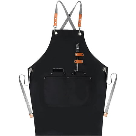 Chef Apron With Cross Back Bib Apron Cooking Aprons With Large Pockets ...