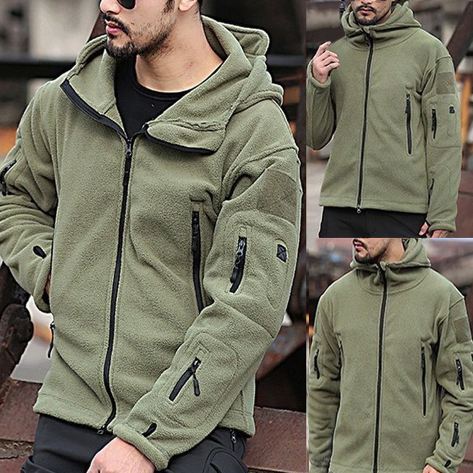 VKEKIEO Hoodies for Men,Outdoor Warm Inner Liner Fleece Jacket Men's Cold  Proof Stormsuit Hood Jacket Solid Color Hooded Jacket 