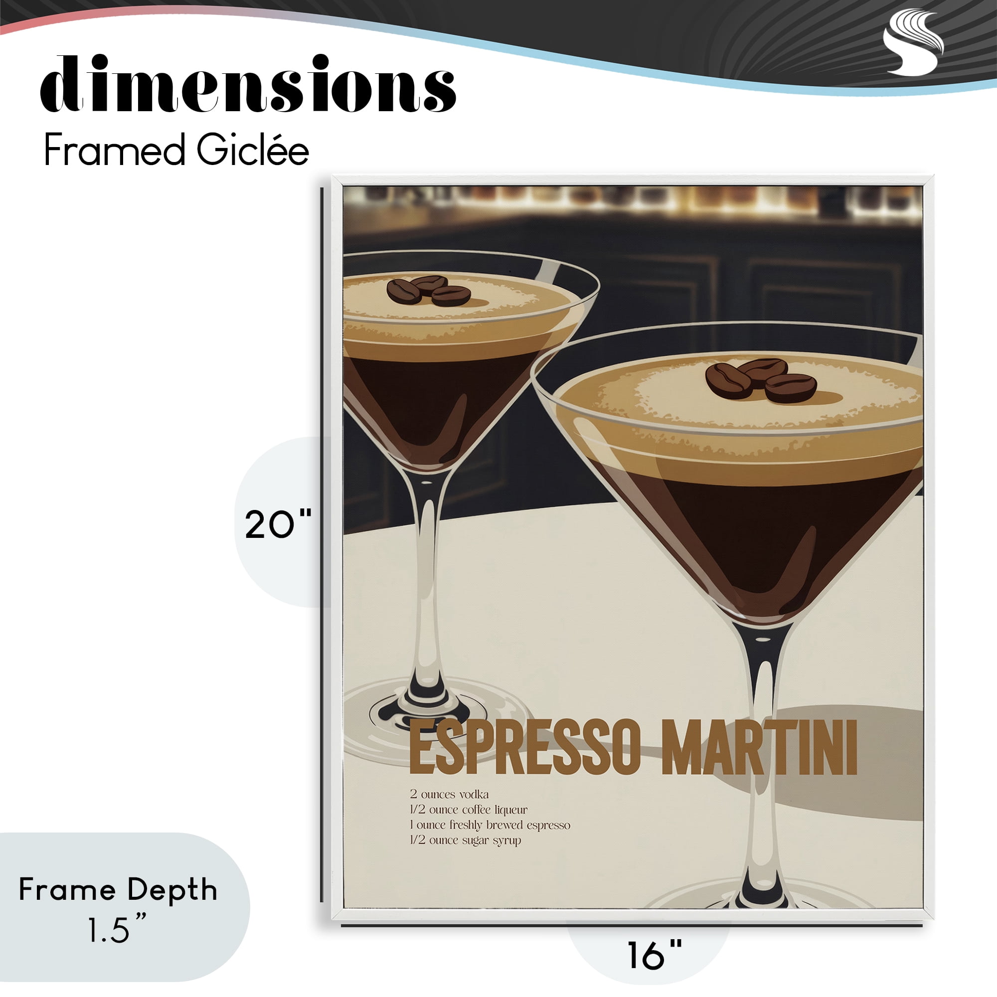 Stupell Industries Sleek Modern Espresso Martini White Framed Giclee Art, design by Andreas Magnusson