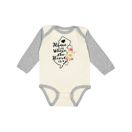 

Inktastic New Jersey Home is Where the Heart is with Watercolor Floral Gift Baby Boy or Baby Girl Long Sleeve Bodysuit