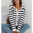 thumbnail image 3 of Las mujeres de manga larga de punto Cardigan Button Down Crew Striped Regular Fit Knit Sweater, 3 of 7