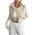 thumbnail image 1 of Veste pour Femmes, Décontractée à Col Contrastant, Ajustée, Courte, Sans Manches, à Fermeture Éclair, Mode, Gilet Chaud, Vestes pour Femmes, 1 of 9
