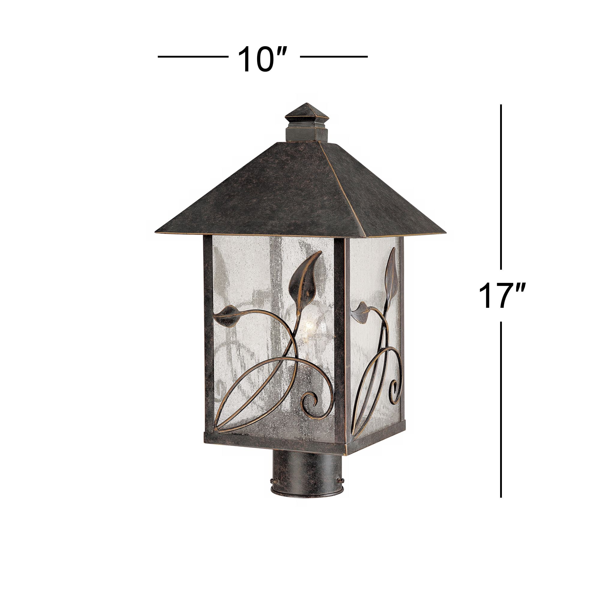 Franklin Iron Works French Garden Rustic Farmhouse Outdoor Post Light Bronze Leaf and Vine Motif 17" Clear Seedy Glass for Exterior Light Barn Deck