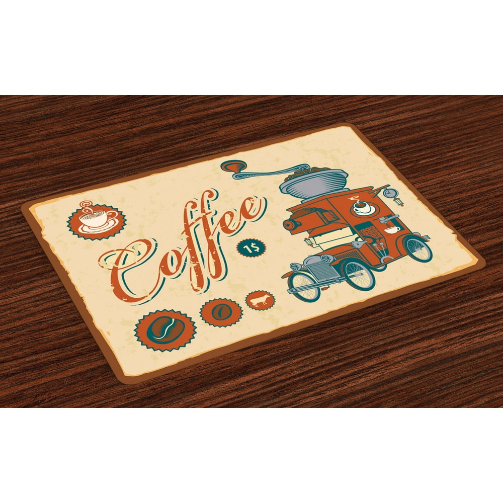 Retro Placemats Set of 4 Artsy Commercial Design of Vintage Truck with