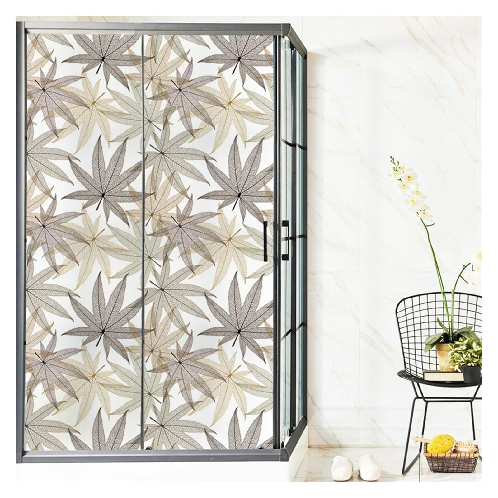 Window Privacy Film Photo Of Plant Leaves Electrostatic Frosted Glass Film Opaque Bedroom And Bathroom Hidden Sliding Door Private PVC Sticker