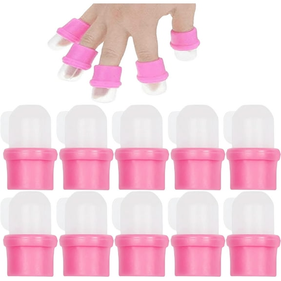 Nail Soaker Cap, 10 Pieces Wearable Nail Art Tips Polish Remover, Finger Acrylic Soaking Tool, UV Gel Caps Tip Set, Fingernail Soak Off Cap Clip for Hand Nail Polish Dead Skin Removal, Pink
