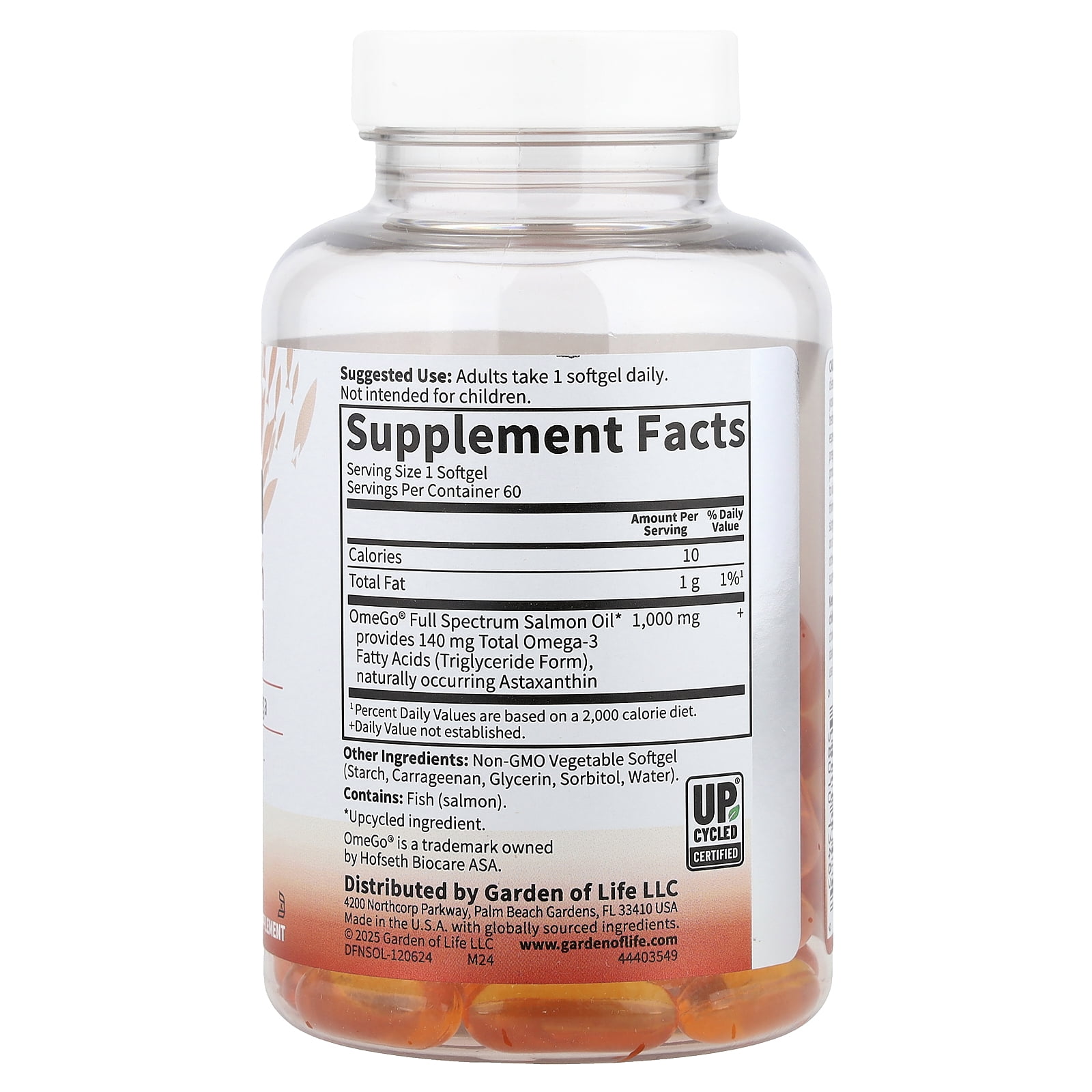 Garden of Life Norwegian Salmon Oil, 60 Softgels (1,000 mg per Softgel)