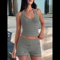thumbnail image 4 of Conjuntos de 2 Piezas para Mujer: Conjuntos de Estar por Casa A Juego, Top con Lazo y Cuello Halter, y Pantalones Cortos de Cintura Alta. y Negro XL, 4 of 8